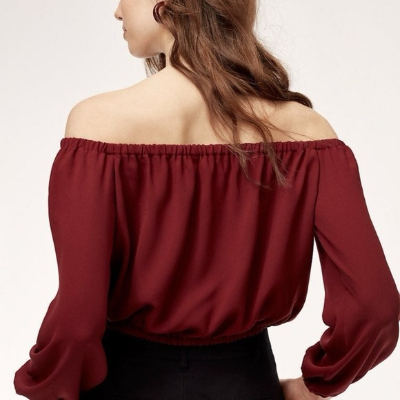 Aritzia Wilfred Eleanora Off-Shoulder Burgundy/Red Blouse, Long Sleeve Sz. Small - Picture 4 of 15